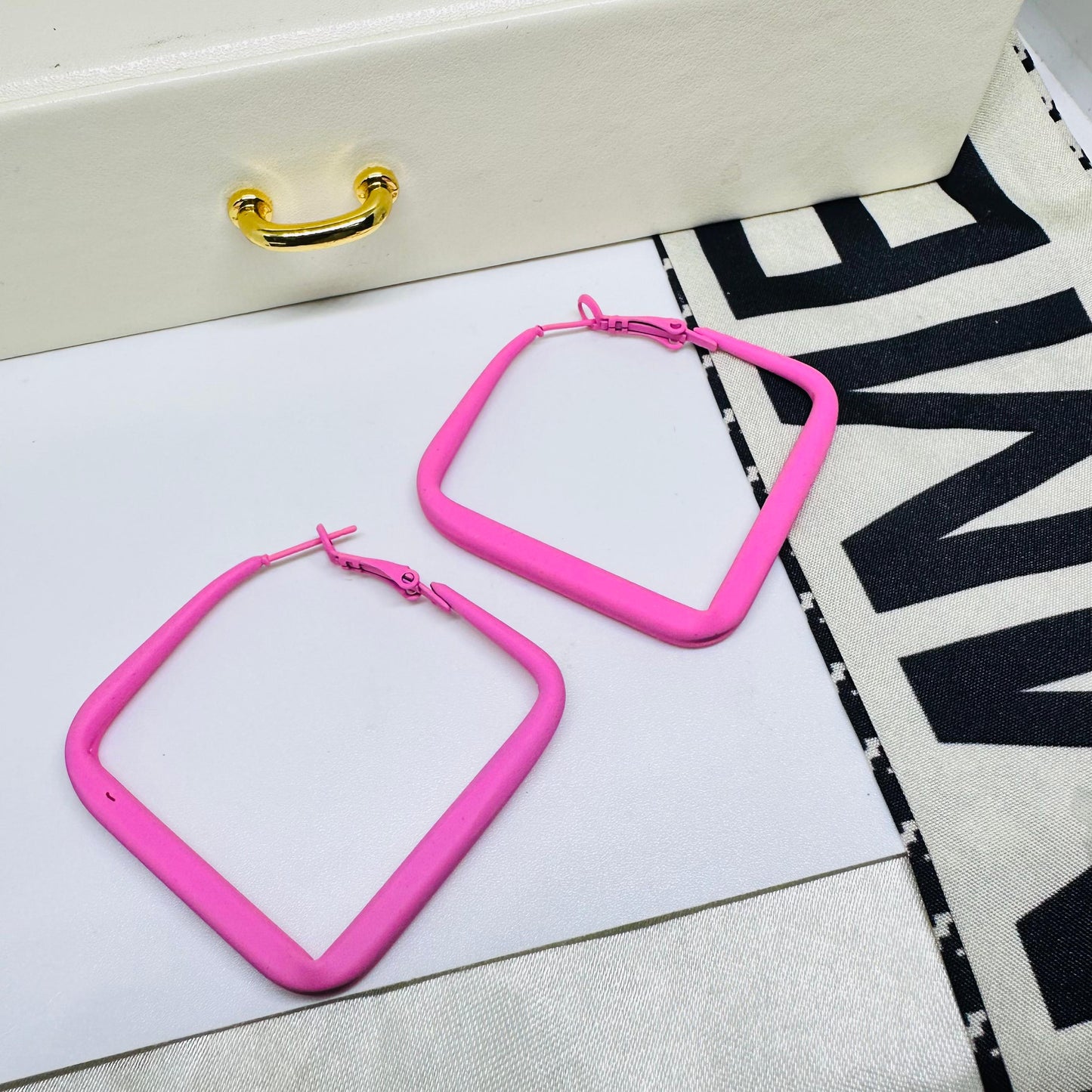 Fuscia Pink Square Hoops