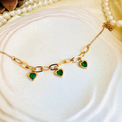 Emerald Tri-Heart 18K Bracelet