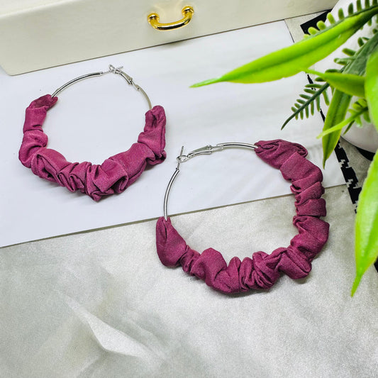 Mauve Ruffle Handmade Bow Earrings