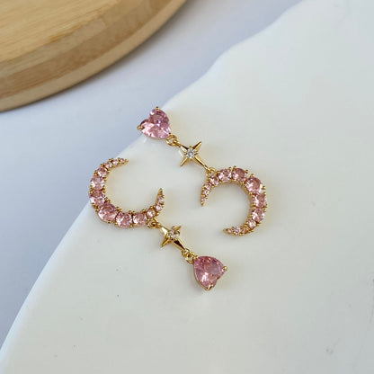 Mismatched Moon Luxe Earrings (Pink)