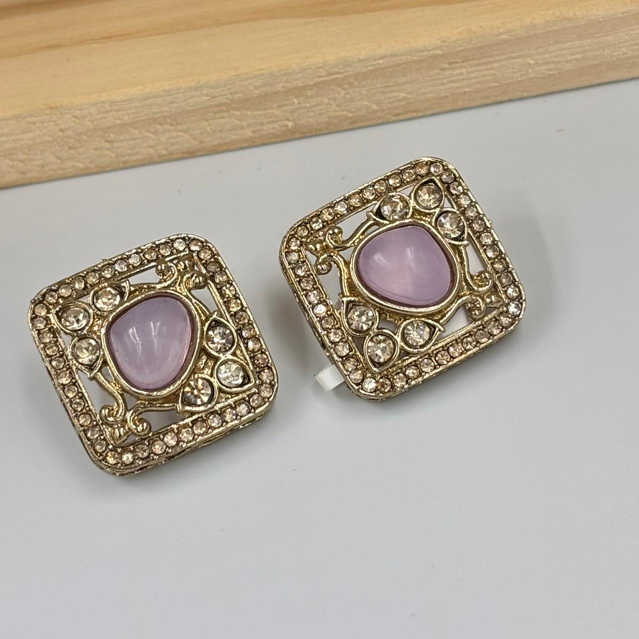 Disha Square Stud Earrings (Lavender)