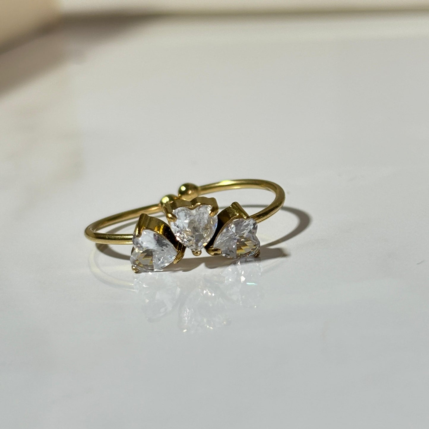 Tri White Heart Ring