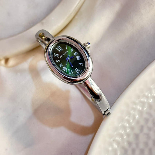 Vintage Cartier Bracelet Watch (Silver-Green)