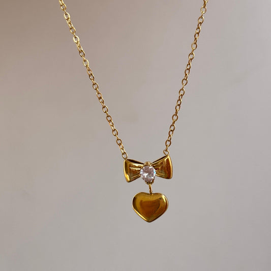 Bow Drop Heart  Necklace