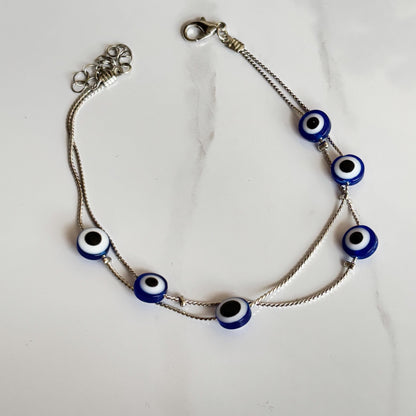 Evil Eye Layered Chain Anklet (Silver)