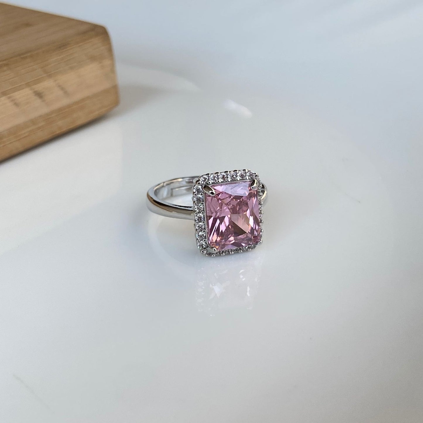 Studded Sparkle Pink Solitaire Ring