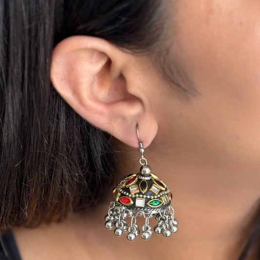 Hoor German Silver Tokri Jhumka