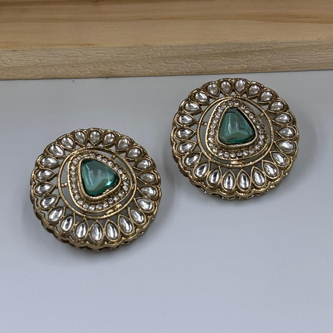 Khushi Kundan Stud Earrings (Turquoise )