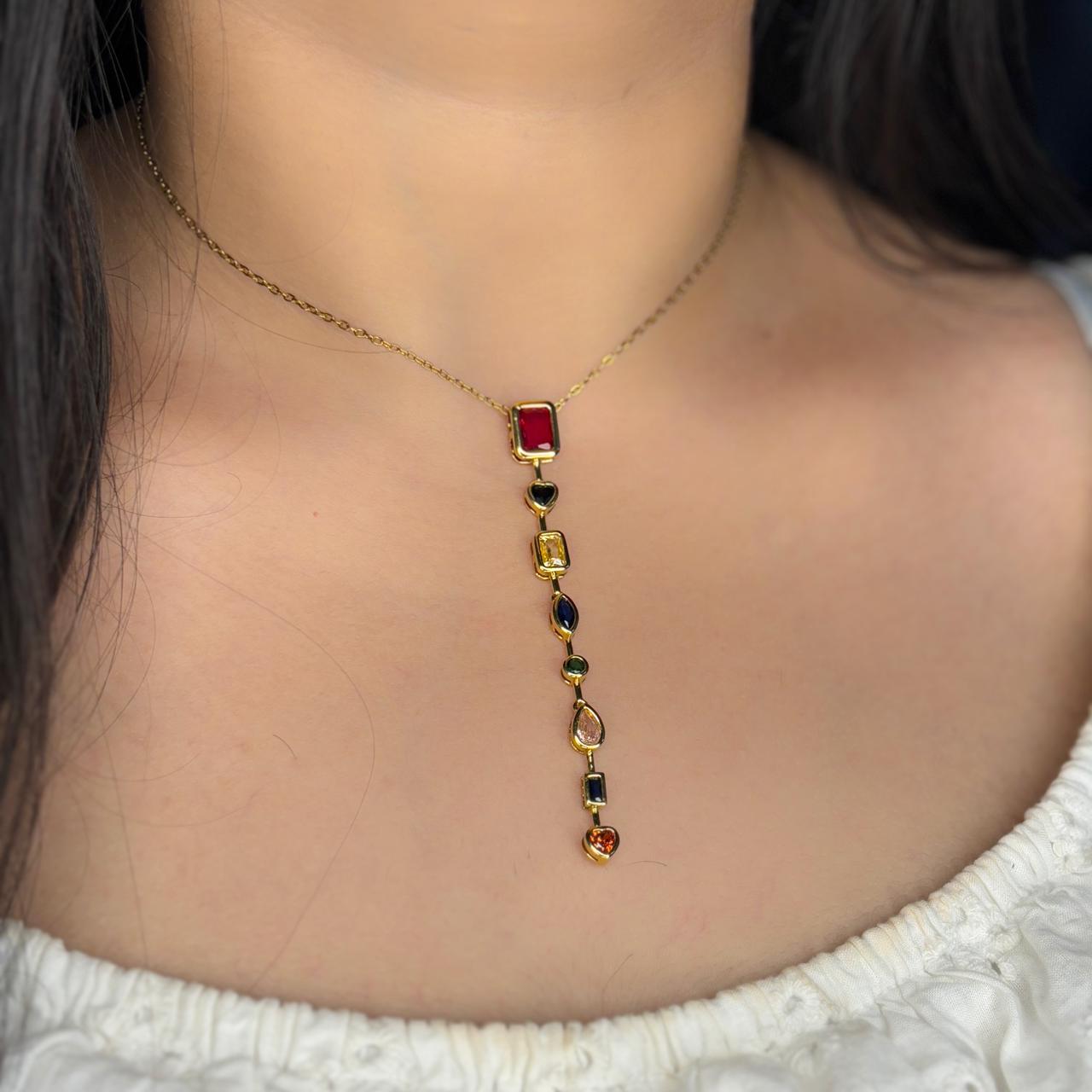 Bejewelled Necklace 03 (Gold -Multi Color)