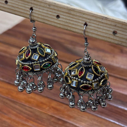 Hoor German Silver Tokri Jhumka
