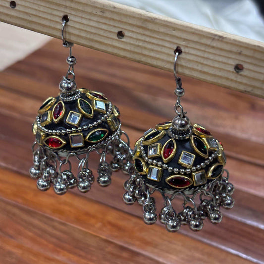 Hoor German Silver Tokri Jhumka