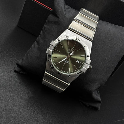 Omega Silver Green Dial Analog Watch