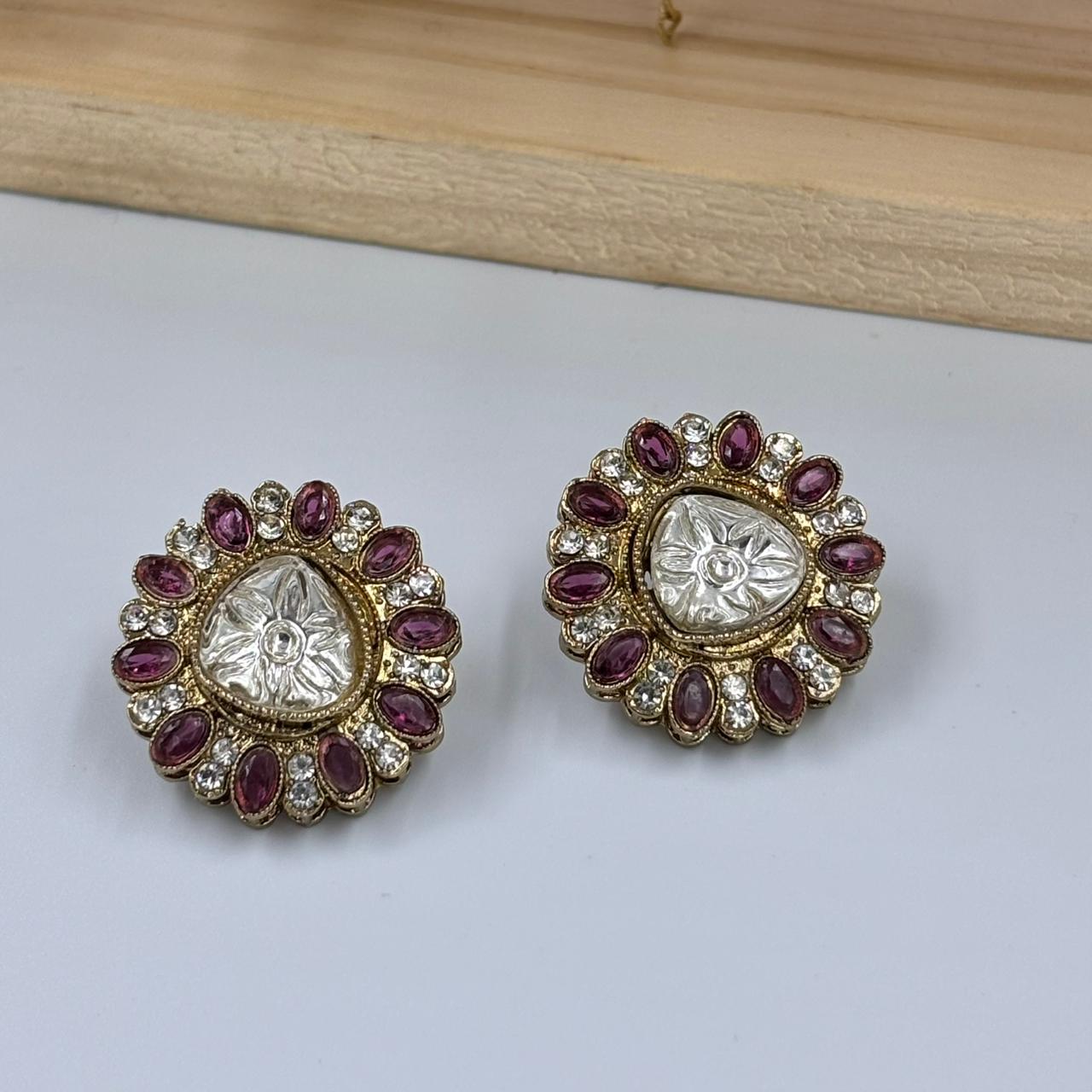 Aadhya Moisanite Stud Earrings (Pink )
