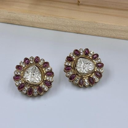 Aadhya Moisanite Stud Earrings (Pink )