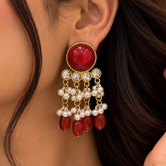 Ira Pearl Earrings ( Red )