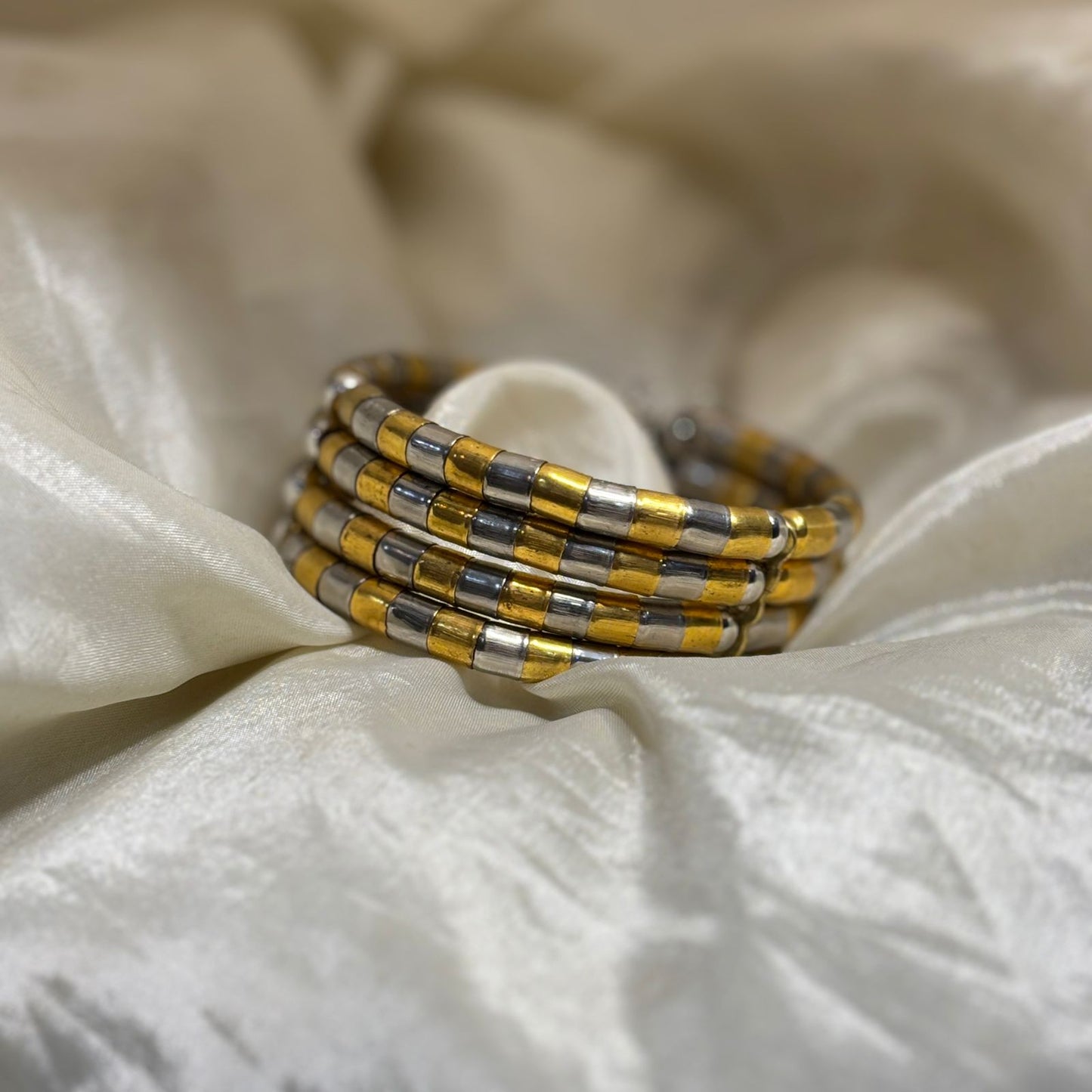 Dual Tone Openable Layered Spring Bracelet