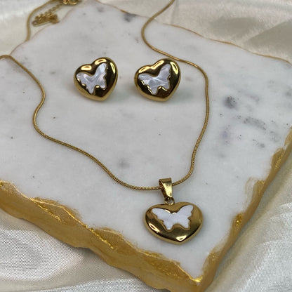 Gold Butterfly Jewelry Set (Necklace+Earrings)