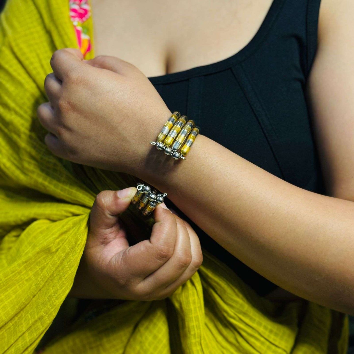 Dual Tone Openable Layered Spring Bracelet