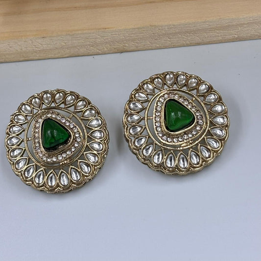 Khushi Kundan Stud Earrings (Emerald )