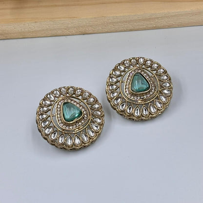 Khushi Kundan Stud Earrings (Turquoise )