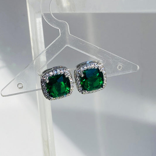 Emerald Embelished Solitaire Studs