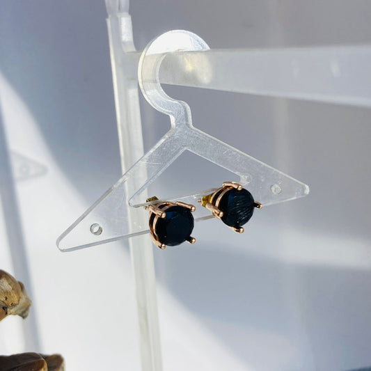 Black Oval Solitaire Studs