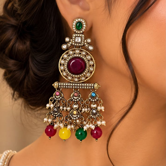 Jharokha Chandbali Earrings ( Multi )