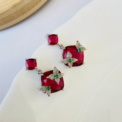 Diva Luxe Statement Earrings (Ruby )