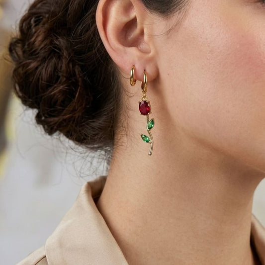 Tulip Cinderella  Earrings (Green-red)