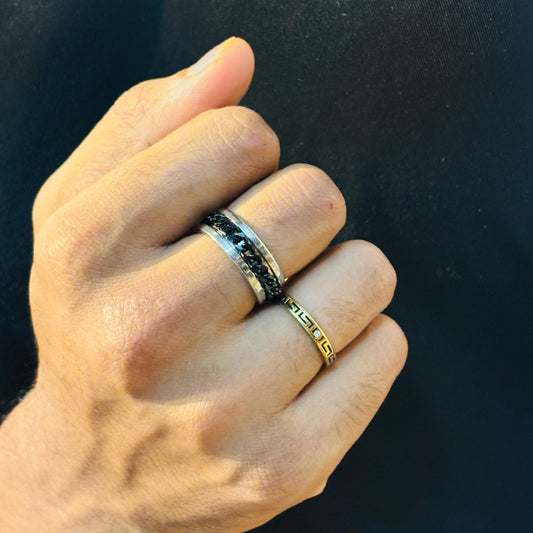 Unisex Black Link Band Ring