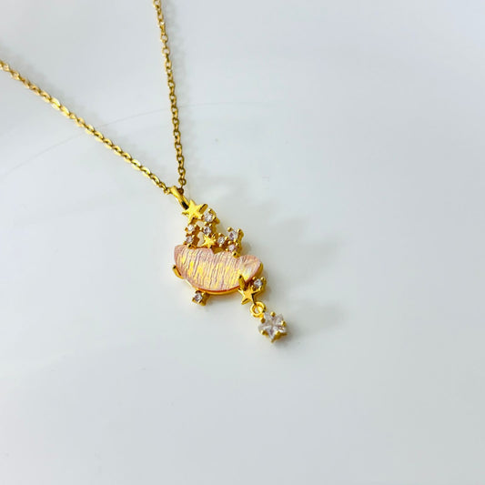 Pink Resin Moon 18K Necklace