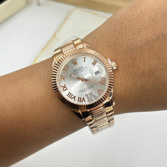 Rolex Rose Gold Watch (White Dial)