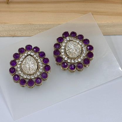 Noor Moisanite Stud Earrings ( Purple)