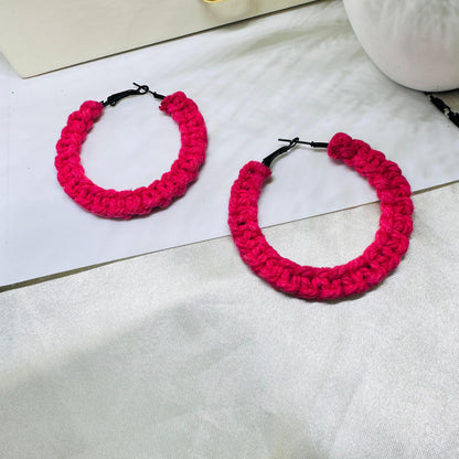 Hot Pink Macrame Hoops