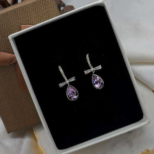 Lavender Bow Drop Earrings