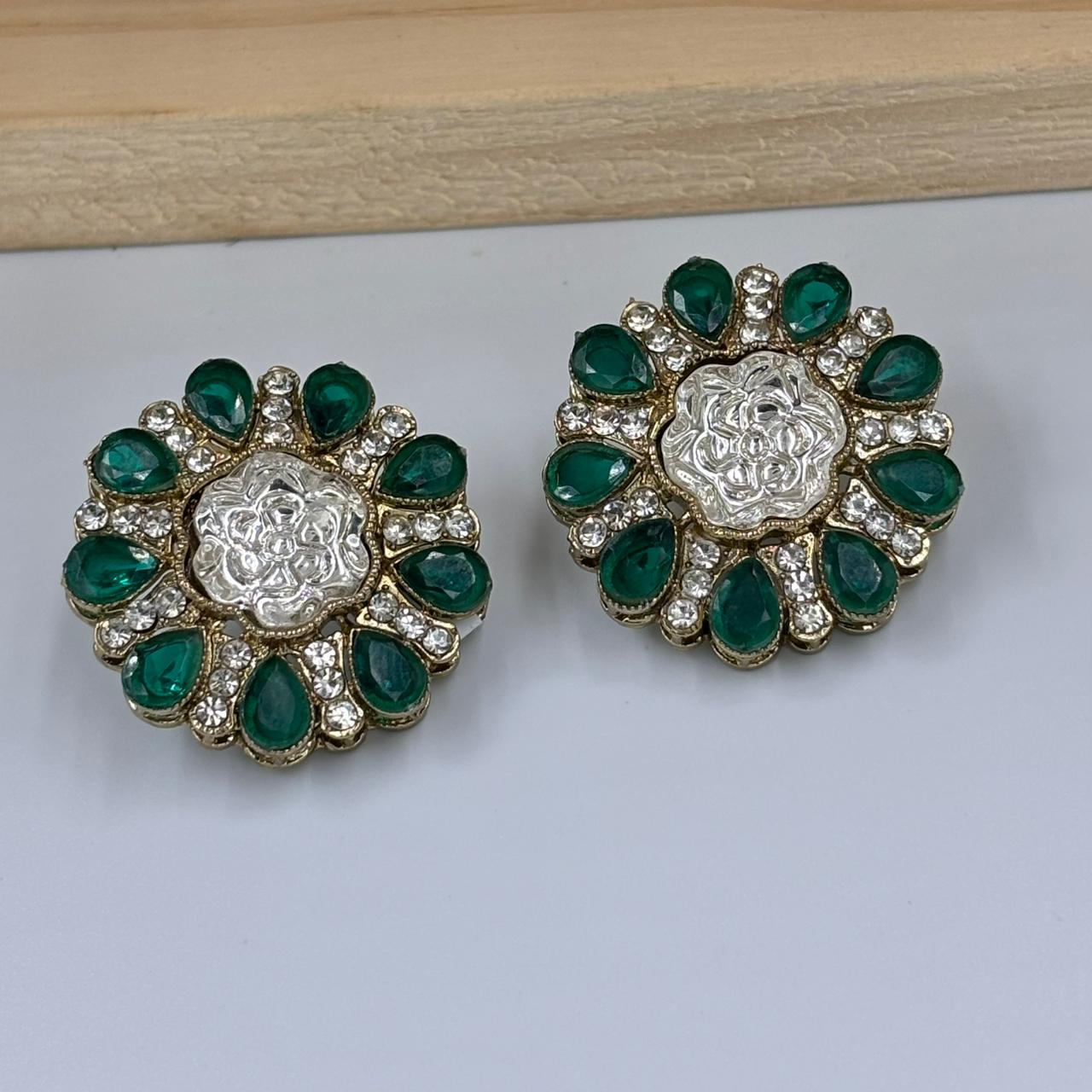 Mehek Moisanite Stud Earrings ( Emerald)
