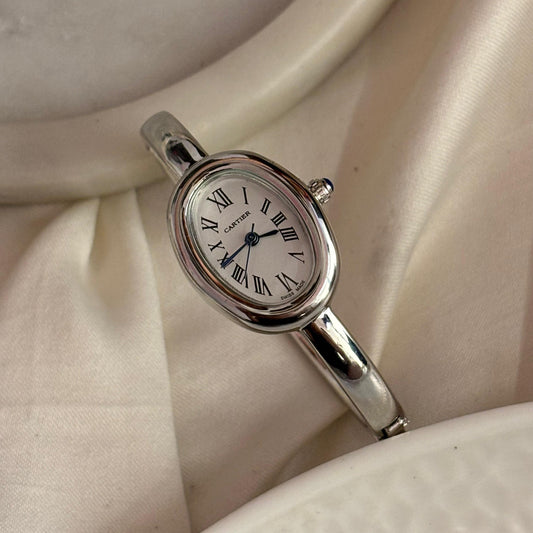 Vintage Cartier Bracelet Watch (Silver- White)