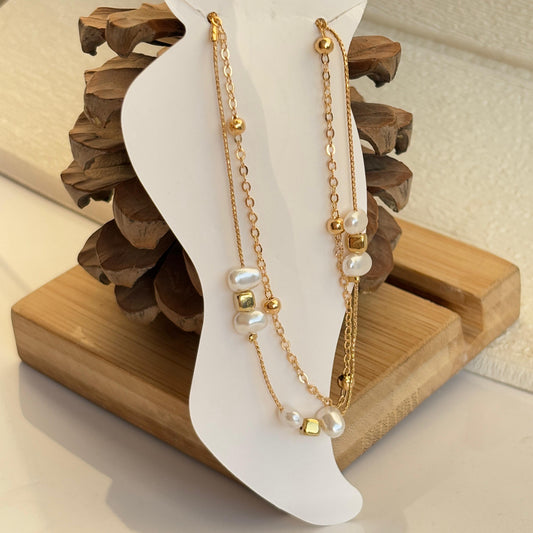 Fresh Pearl Beaded Layered Anklet