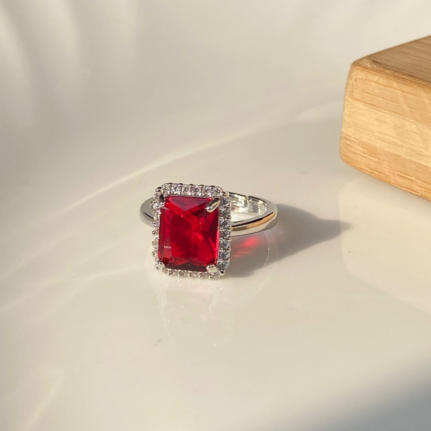 Studded Red Solitaire Ring