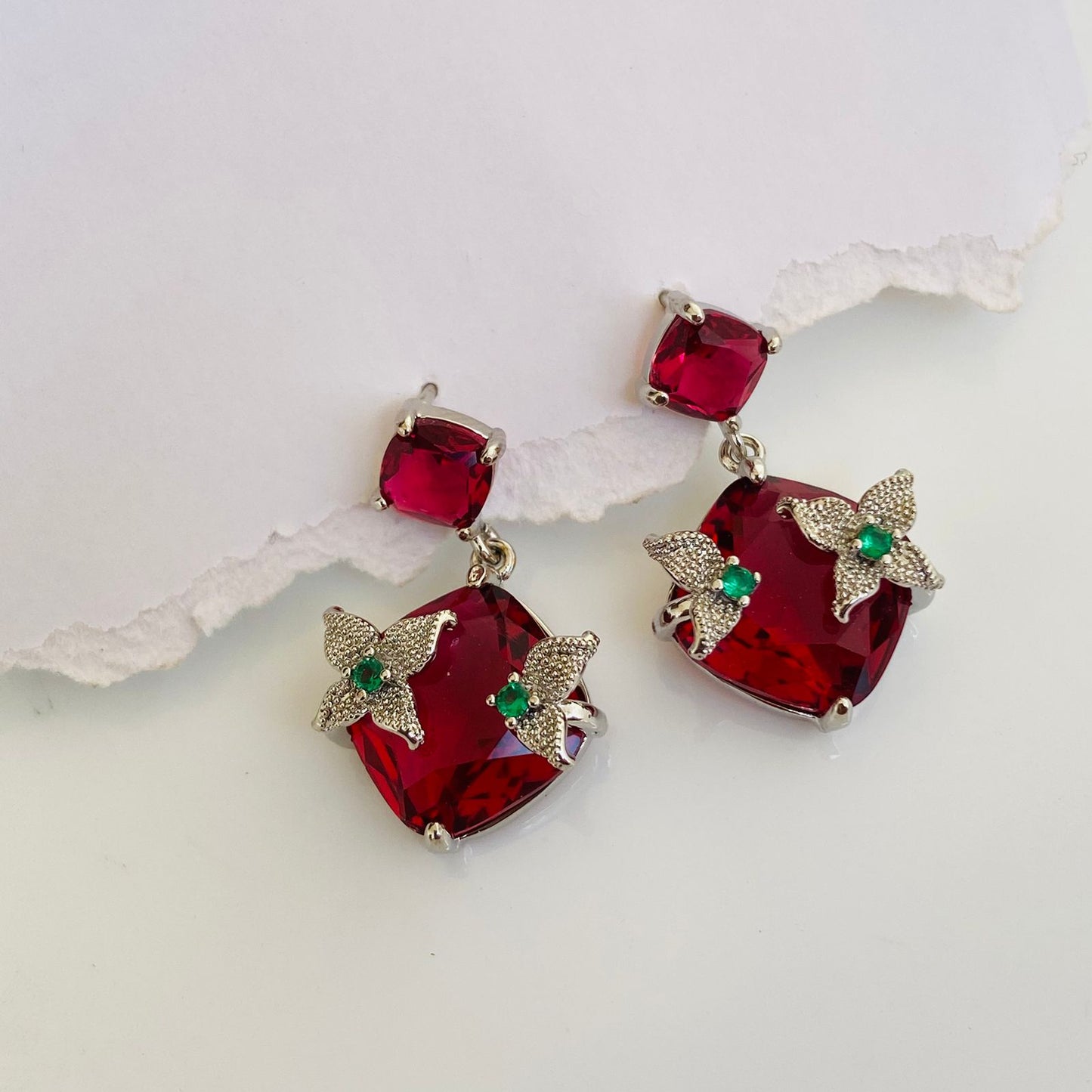 Diva Luxe Statement Earrings (Ruby )