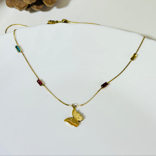 Multi Stone Butterfly Necklace