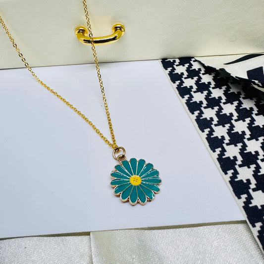 Teal Blue Daisy Necklace