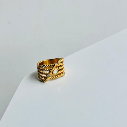 Studded Knit 18K Statement Ring