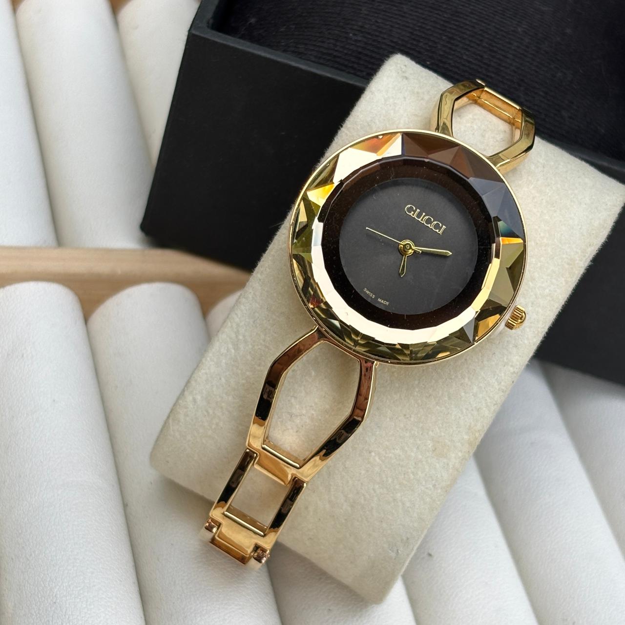 Gucci Crystal Gold Black Watch