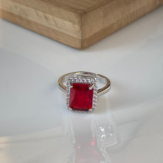 Studded Red Solitaire Ring