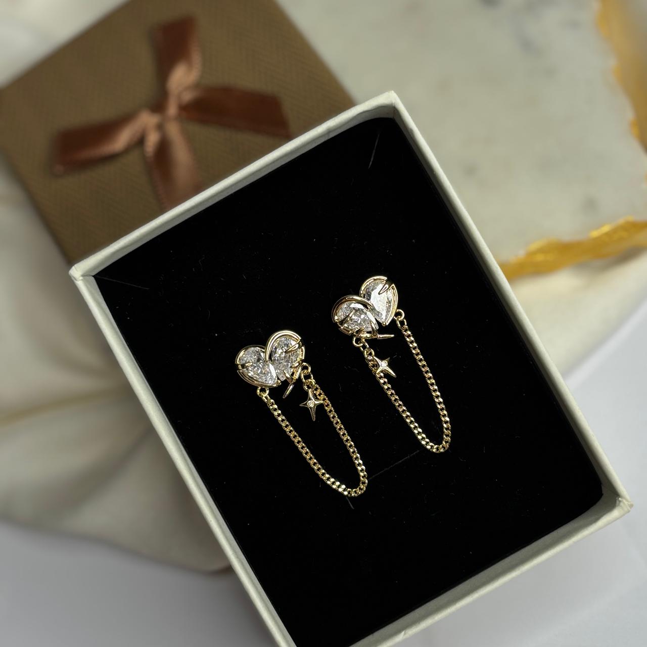 Heart crystal Chain Earrings