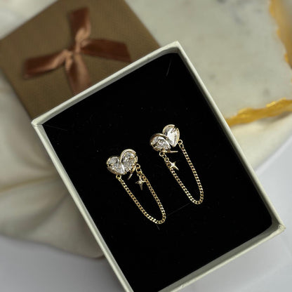 Heart crystal Chain Earrings