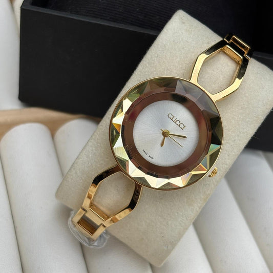 Gucci Crystal Gold White Watch