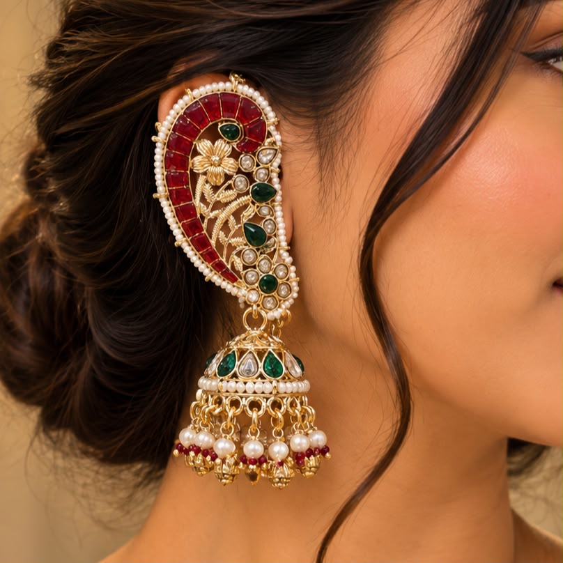 Panash Ear Cuff Earrings ( Red )