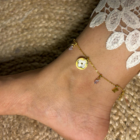 White LV Inspired Anklets